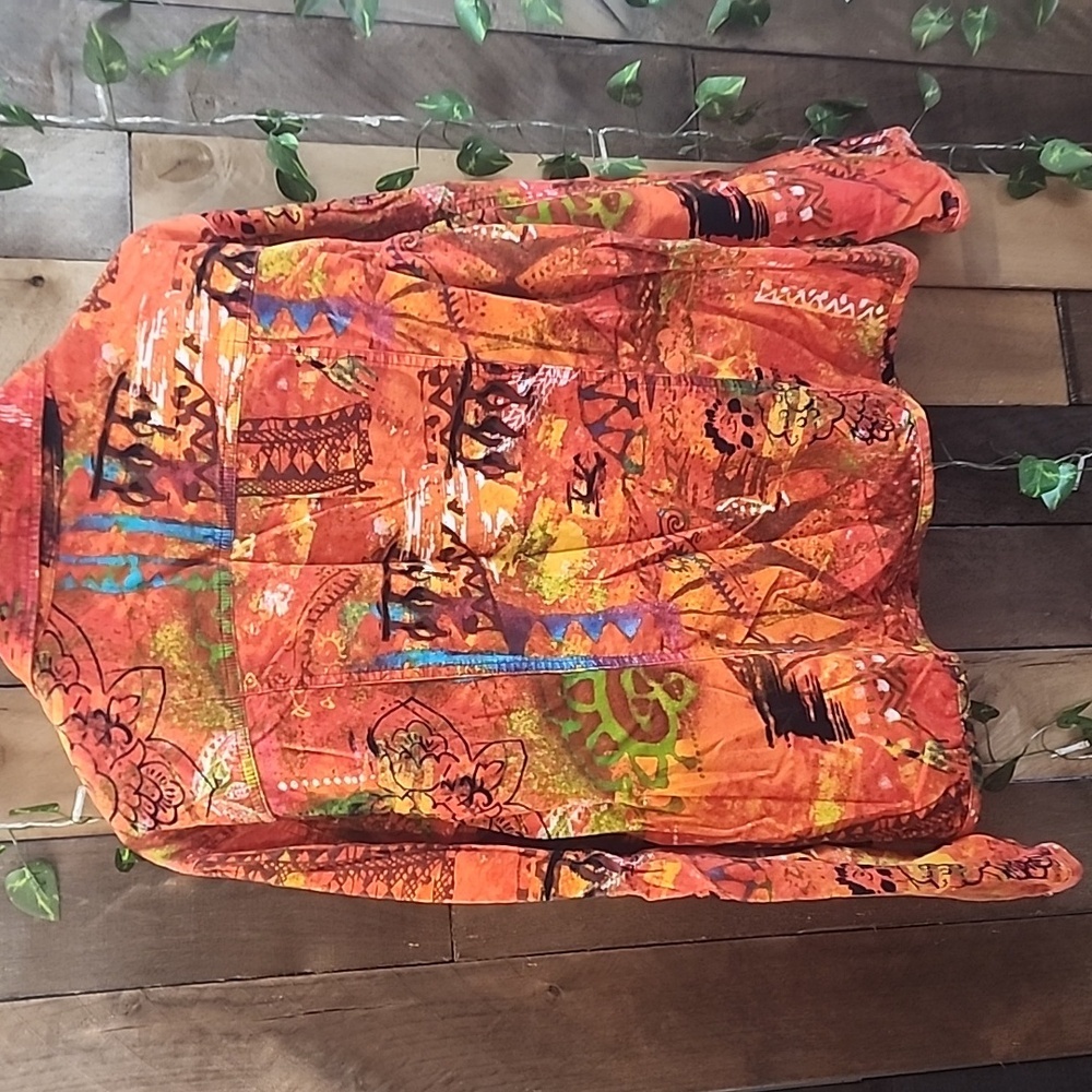 Chico’s Orange Multicolor Corduroy Button Down Long Sleeve Shirt Jacket XL - Picture 4 of 5